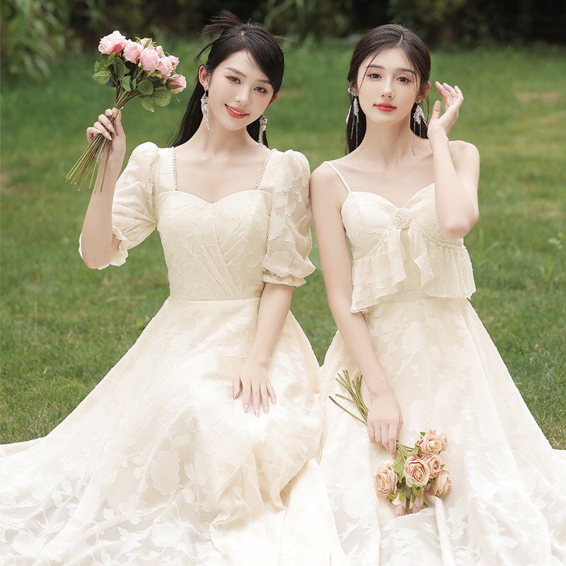 伴娘服香槟色2024新款日常可穿仙气长款高级感姐妹团礼服裙女显瘦