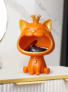 招财大嘴猫钥匙收纳摆件入户门口玄关轻奢装饰品客厅乔迁新居礼物