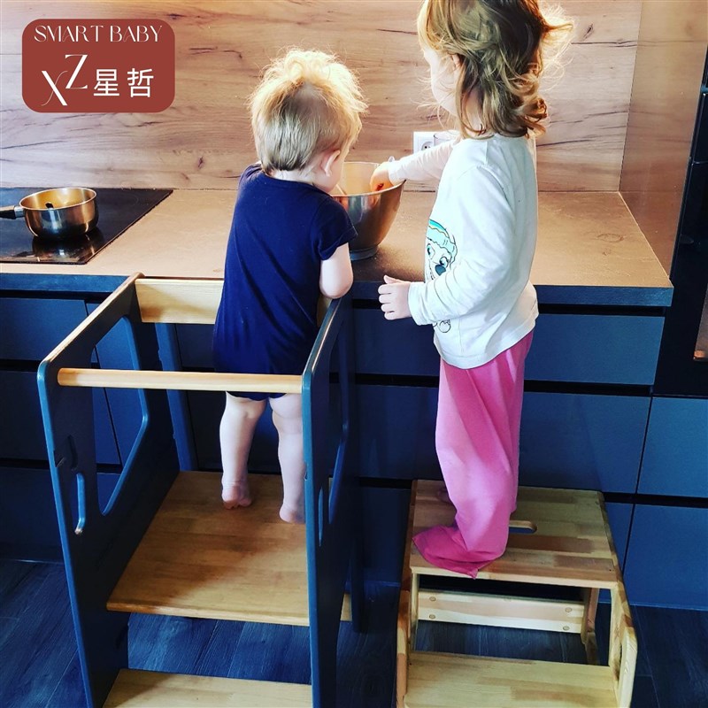 星哲学习塔可升降多功能宝宝洗手梯带扶手防滑实木站凳蒙氏学习塔