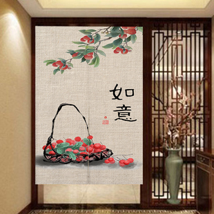 门帘厨房入户玄关免打孔隔y断帘家用卧室挂帘厕所半帘装 中式 饰布