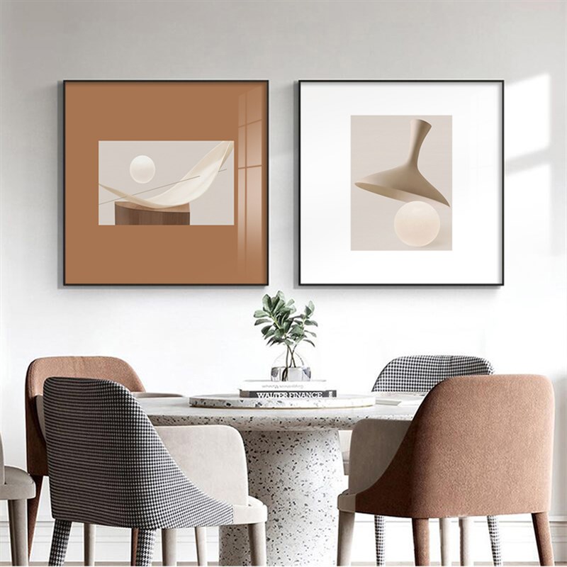 高级感设计师款正方形饭厅墙面装饰出租屋样板间挂画抽象玄关壁画图片