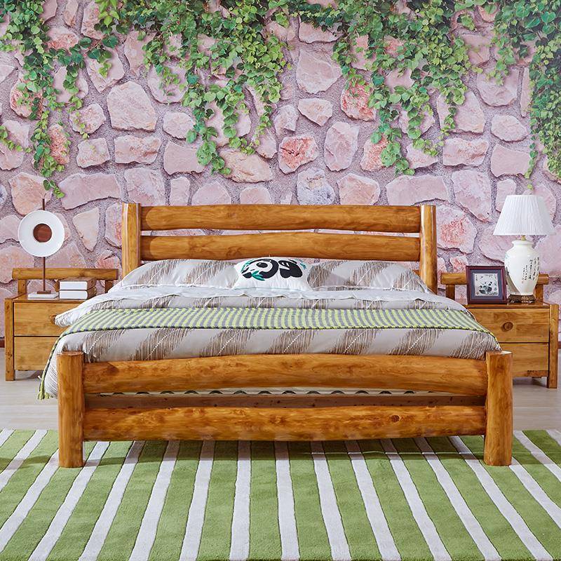 柏木床原木床现代中式实木双人床原生全卧态#610床田园主酒民店宿