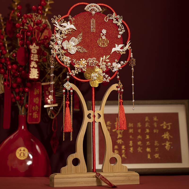 婚新娘团材料包手工喜扇古风ZAY持红色成品中式婚礼秀扇禾手结扇