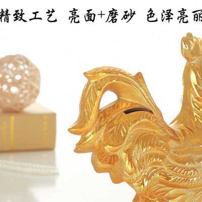2017年十二生肖鸡年金鸡摆件陶瓷存钱金色电镀储蓄工艺品