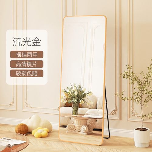 轻奢穿衣镜奶油风镜子网红全身镜家用宿舍立体大落地镜试衣镜挂墙