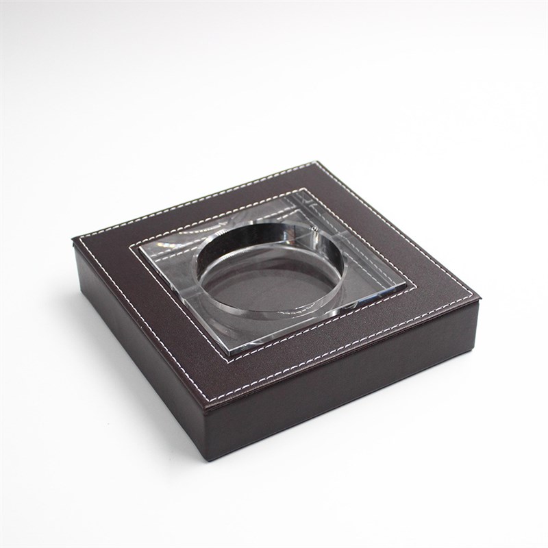 皮革装饰时尚烟灰缸 创意个性小号玻璃水晶烟缸 办公用品礼品
