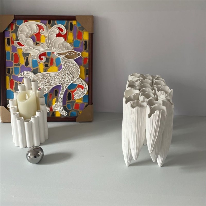 现代简约手工白色陶瓷摆件花器软装创意设计家居客厅桌面酒店样板