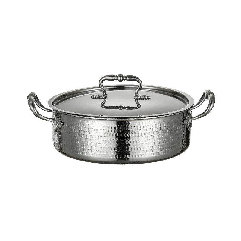 304三层钢锤纹火锅 不锈钢加厚鸳鸯锅火锅盆 家用多功能通用汤锅