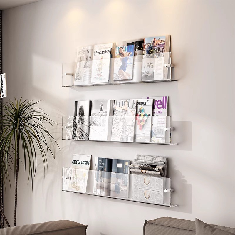 门后书架壁挂墙上过道杂志架收纳透明展示架亚克力超薄置物架定制