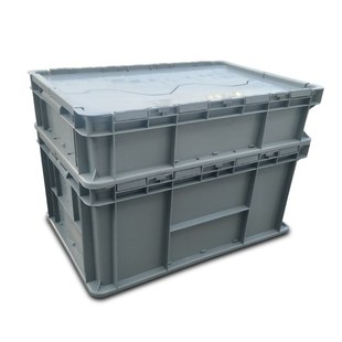 工业灰色塑料加厚周转箱带盖欧标eu翻盖箱汽配零件仓储中转物流箱