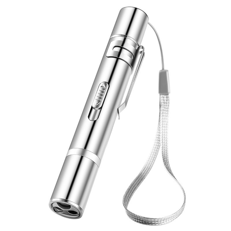 7in1多图案可切换激光笔逗猫手电筒不锈钢银色红外线紫光白光充电