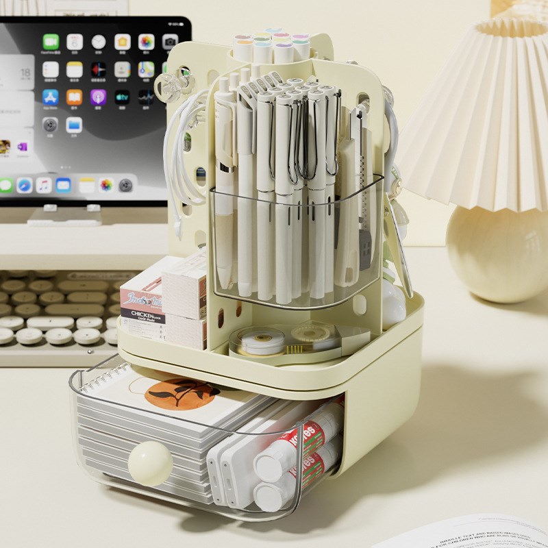 桌面收纳盒旋转洞洞板置物架书桌上多功能学生儿童文具整理抽屉盒