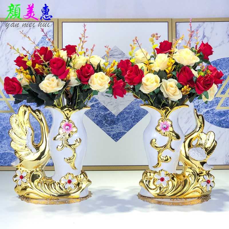 欧式陶瓷花瓶客厅电视柜餐桌插花家居装饰品室内创意白色天鹅摆件