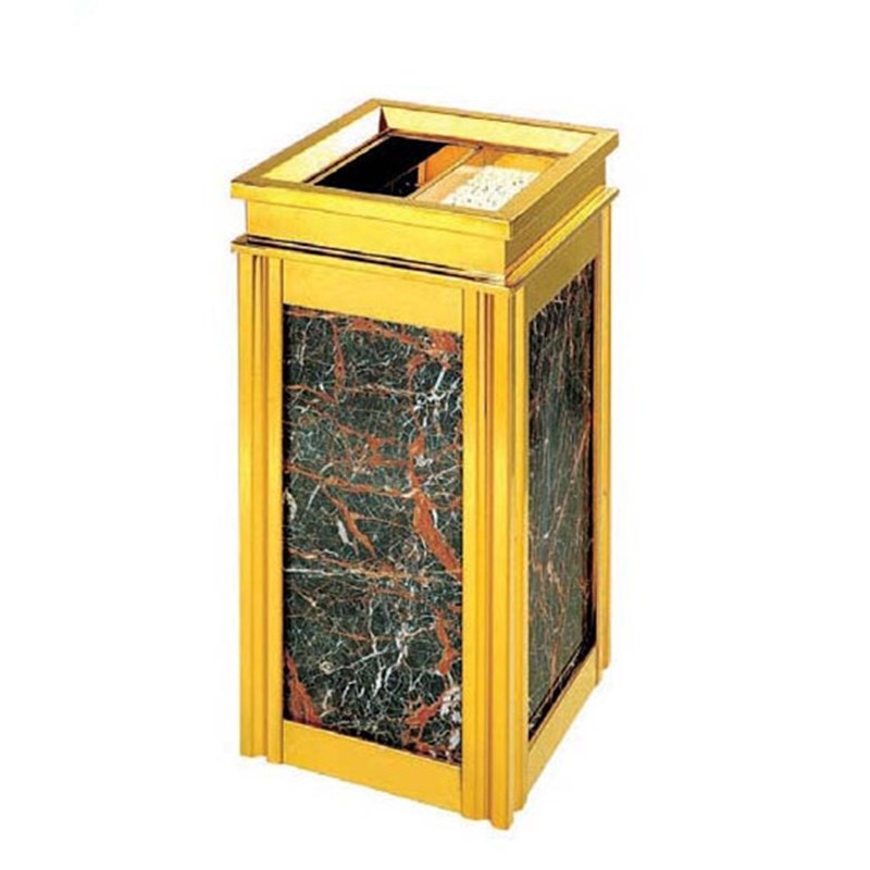 不锈钢大理石垃圾桶酒店大堂宾馆果皮桶钛金座地四菱角烟灰桶