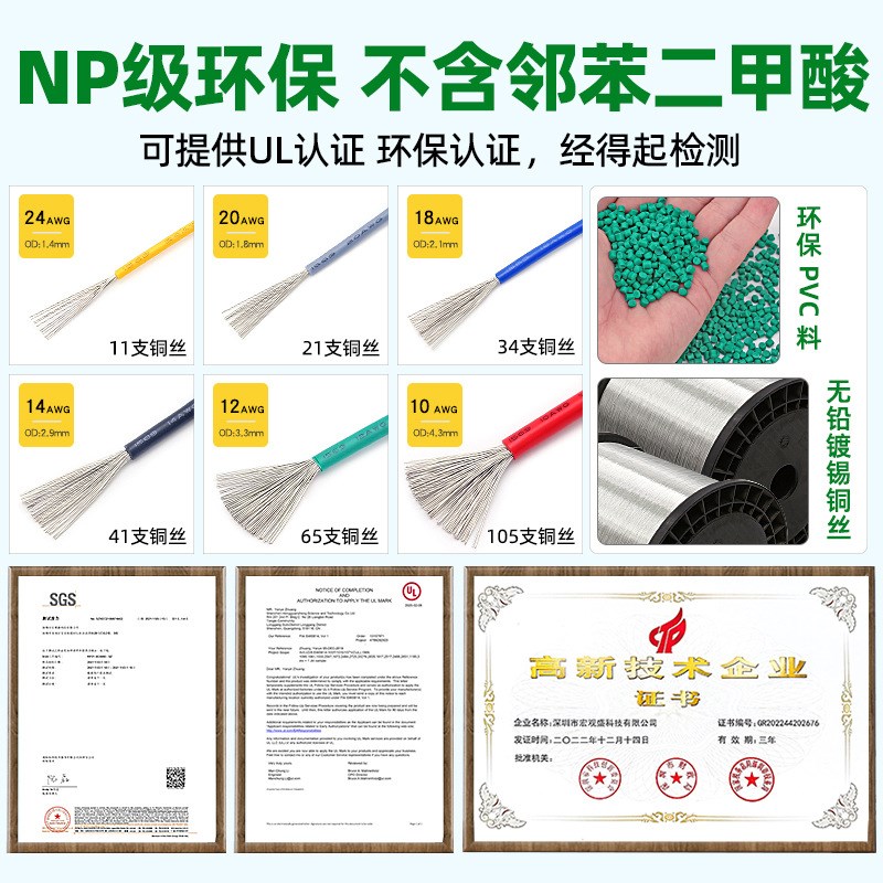 UL1569电子线24 22 20 18 16 14 10 12awg电子汽车电线内部连