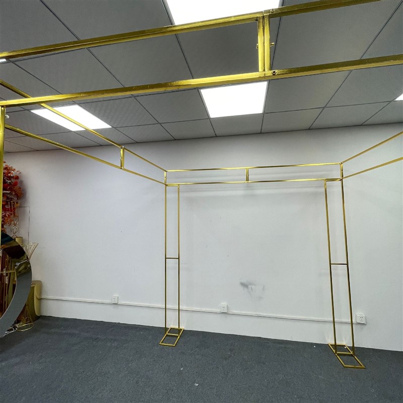 新款婚礼婚庆道具镀金铁艺正方形桁架背景布置花架拱形门户外装饰