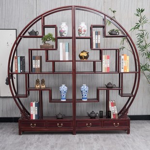 大圆形博古架实木半圆多宝阁茶叶展示菠萝格客厅古董架