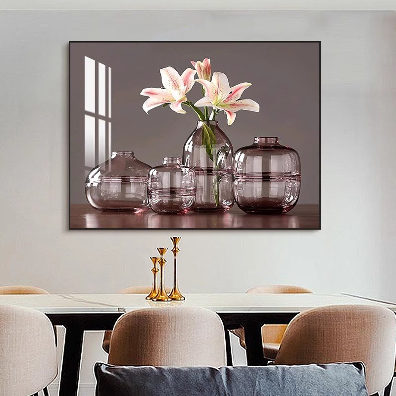 餐厅装饰画轻奢现代简约玻璃花瓶挂画入户玄关几何抽象背景墙壁画图片