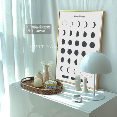 港画黑白色调壁画摆件卧室入户斗柜抽象星空日月亮潮汐装饰画落地