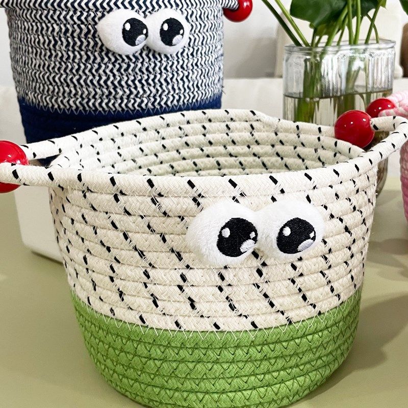 棉绳大眼睛卡通DIY置物筐棉线收纳筐 桌面杂物玩具零食整理收纳框