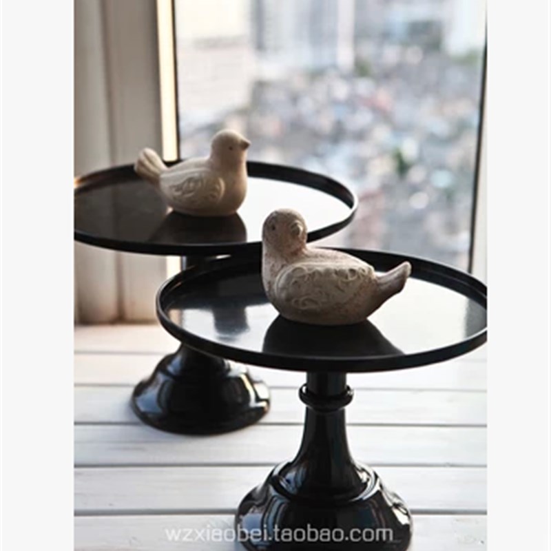 甜品台摆件高脚托盘黑色蛋糕盘 水果盘点心盘铁艺蛋糕架婚庆道具