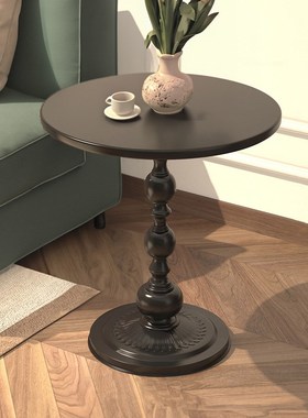 沙发旁边小边几侧边柜客厅家用小茶几复古简约铁艺床头柜圆桌黑色