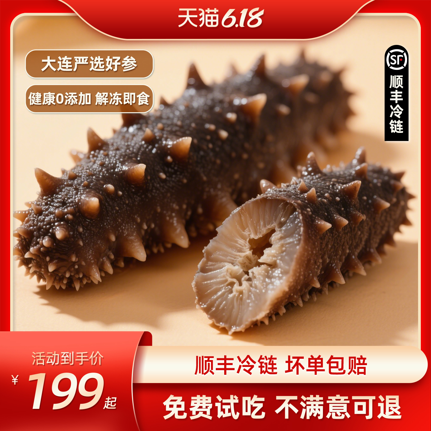 向阳渔港大连即食海参独立包装孕妇滋补底播辽刺参中秋节日礼盒