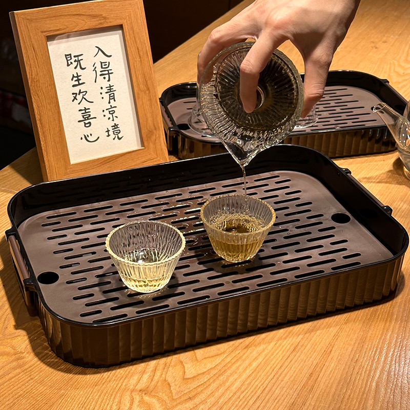 茶盘小型仿乌金石色沥水托盘茶几y2023新款功夫茶台盘茶杯茶具托