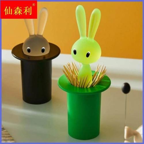 【优选】个性创意棉签收纳架牙签筒摆件自提式收纳盒兔子牙签盒