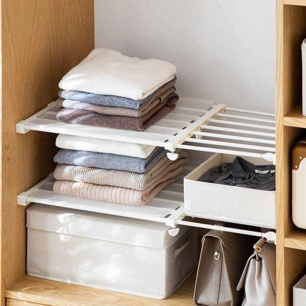 免钉可伸缩衣柜收纳分层隔板隔层橱柜厨房浴室置物架柜子整理架