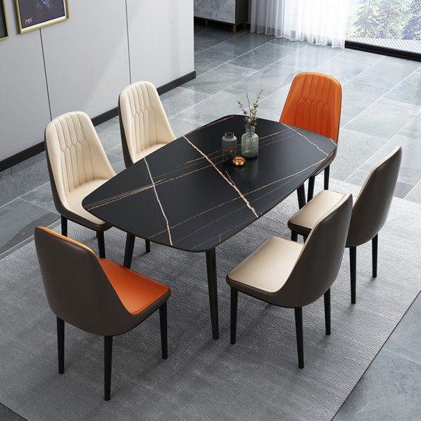 现代简约北欧大理石椅组合家用小户型岩板餐桌长方形金属框架餐厅,住宅家具,岩板餐桌,淘宝优惠券,粉丝福利购,淘宝优惠卷