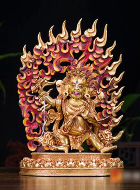 尼泊尔手工7寸铜全鎏金刚手菩萨 现代大势至菩萨铜像像