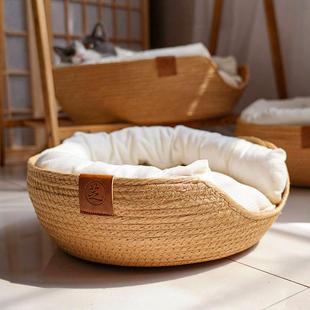 可拆洗藤编猫窝夏季 通用猫咪用品 猫床冬季 保暖手工编织狗窝四季