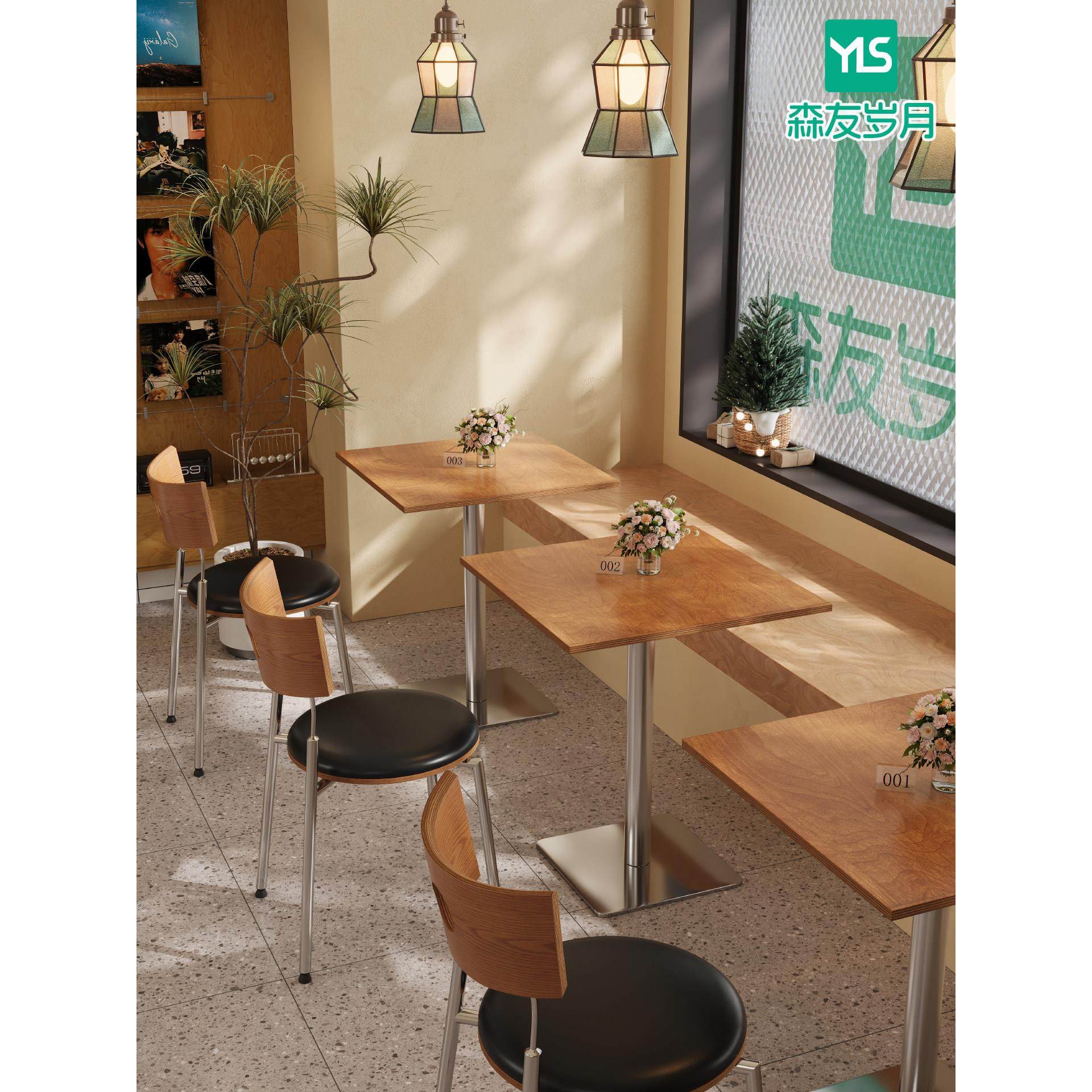 网红餐饮桌椅咖啡厅甜品店桌子海洋板椅子奶茶冷饮糖水店小方桌子