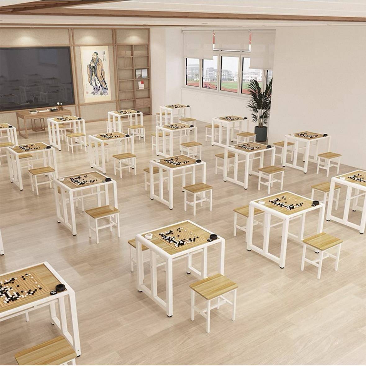 需定制棋盘桌中国象棋桌椅组合象棋围棋桌双面禅意教学仿古简约书