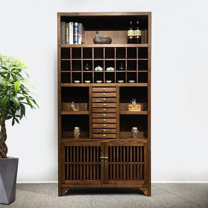 新中式普洱茶饼储藏柜老榆木茶杯收纳柜实木多宝格茶叶博古展示架