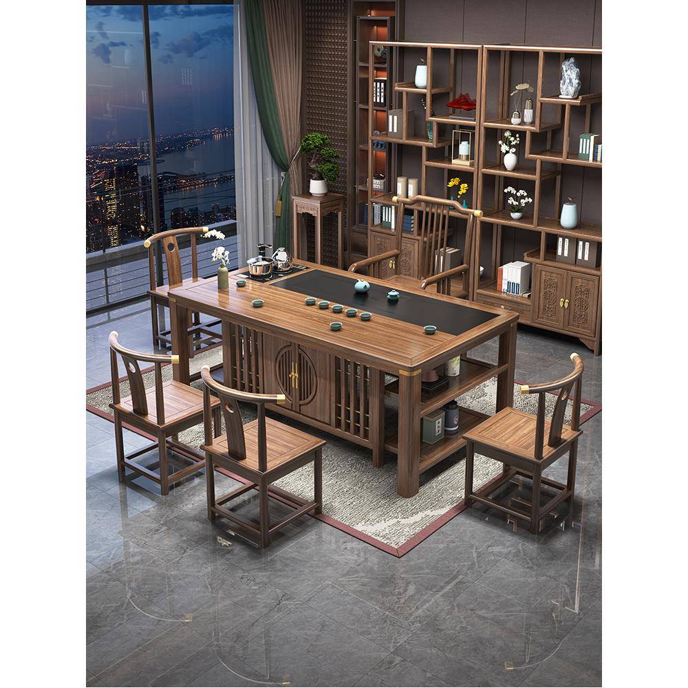 需定制新中式茶桌椅组合实木办公室茶几套装一体家用阳台小型功夫