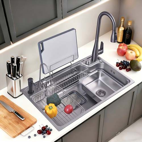 新款日式不锈钢304水槽一体成型厨房大单槽洗碗池纳米压纹洗菜盆