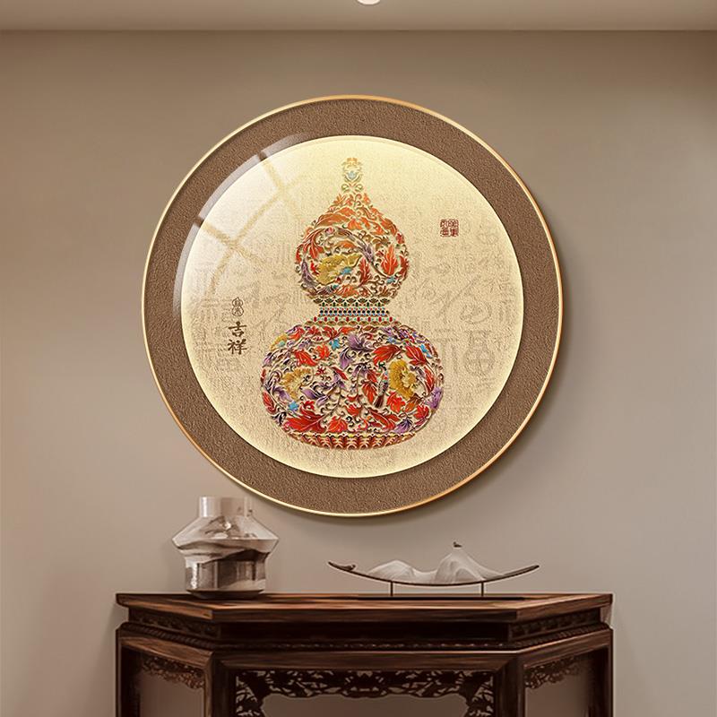 福禄葫芦圆形挂画 画新中式正对门客厅玄关装饰画 画好寓意酒店饭图片