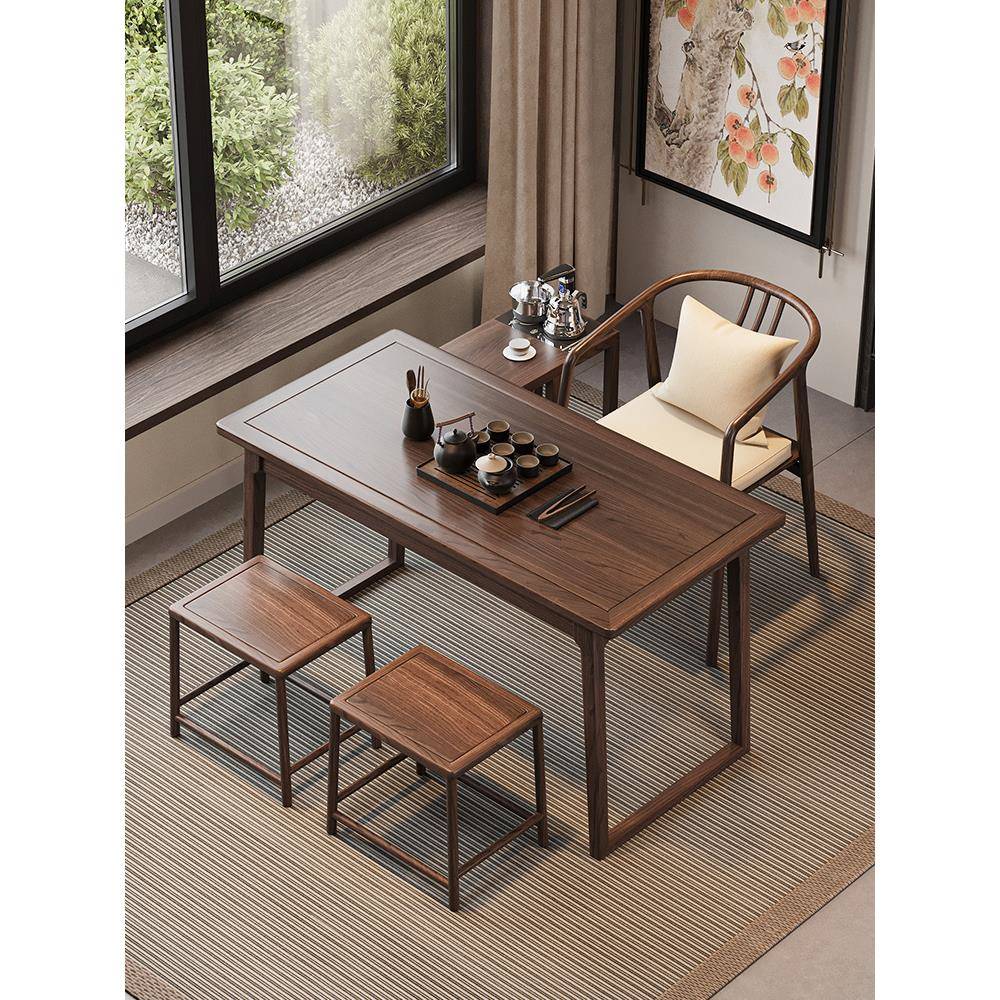 需定制榆木阳台茶桌椅组合家用小型休闲茶台禅意实木新中式茶几喝