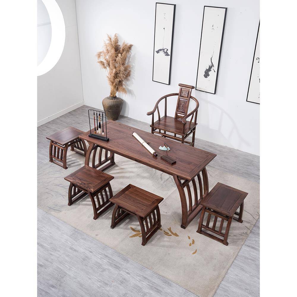 需定制中式培训班学生马鞍课桌榆木书法书画桌实木家用琴桌国学桌