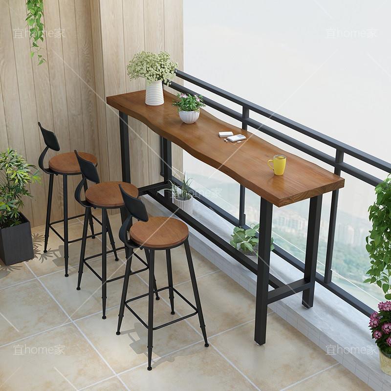 需定制阳台家用吧台桌简约实木靠窗长条高低脚长桌子高脚桌椅靠墙