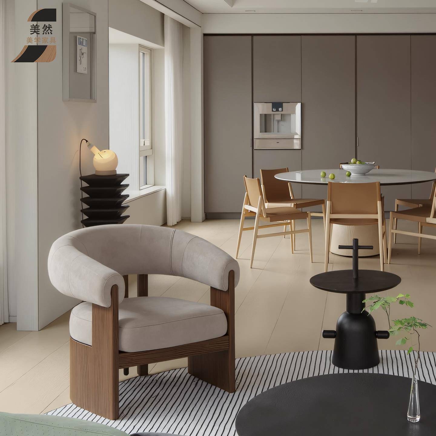 需定制侘寂风北欧实木休闲单人沙发椅客厅阳台设计师民宿酒店扶手