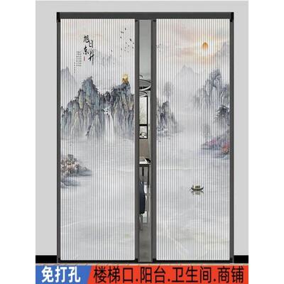 空调隔断隐形推拉门蜂巢折叠门隔断帘无轨免打孔卫生间浴室平移门
