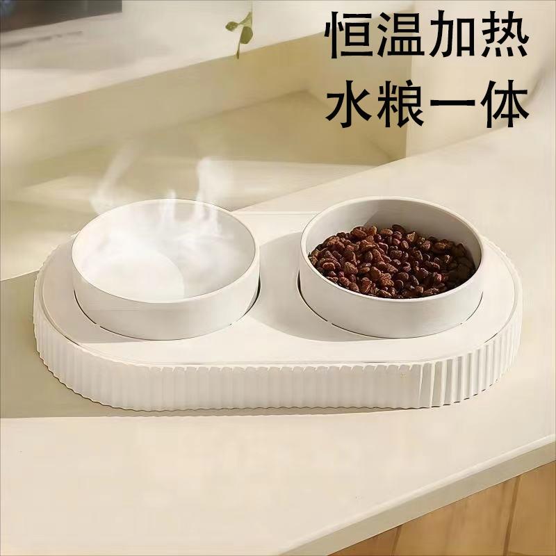 二合一恒温饮水机猫咪加热猫碗猫食盆陶瓷双碗宠物狗狗饮水机狗碗