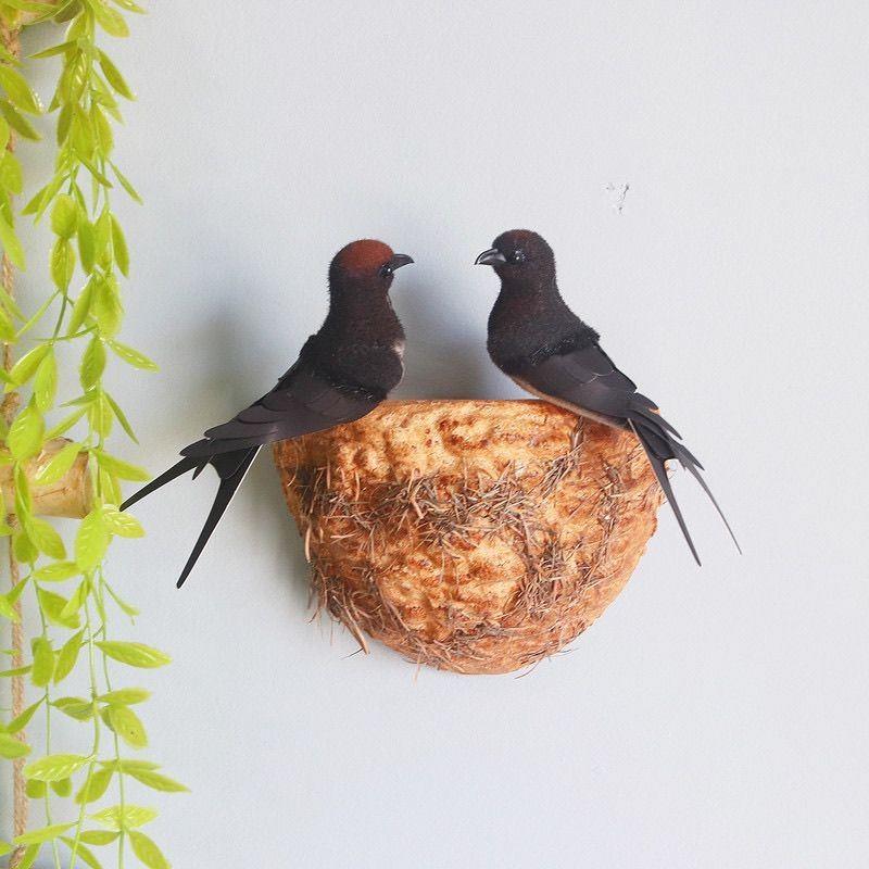 仿真燕子小鸟燕窝燕巢鸟窝春季装饰品小燕子软装饰品家居壁饰挂件