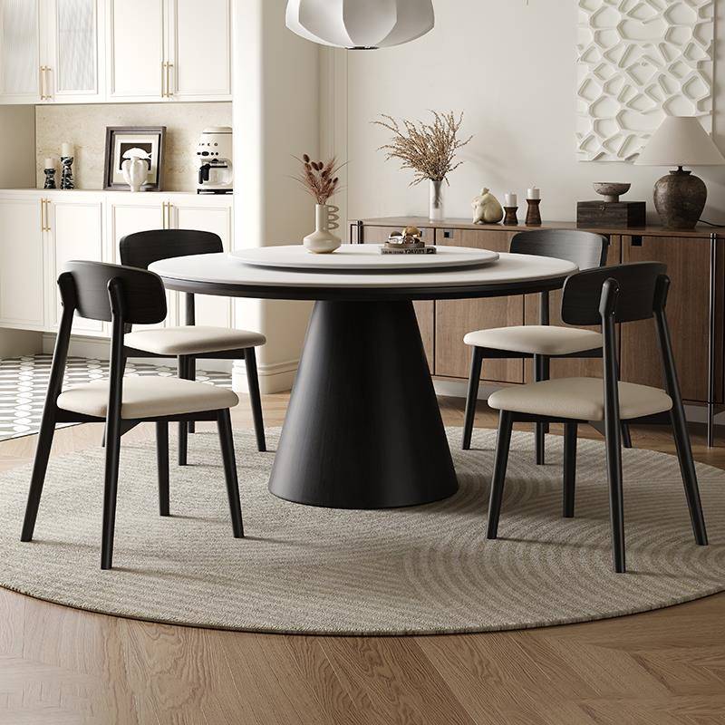 需定制岩板圆形实木餐桌椅组合简约圆桌带转盘饭桌家用酒店电磁炉