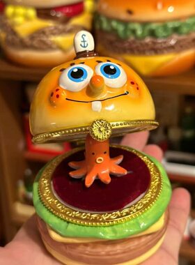 徐哈哈beam海绵宝宝汉堡造型陶瓷戒指盒首饰盒饰品收纳盒节日礼物