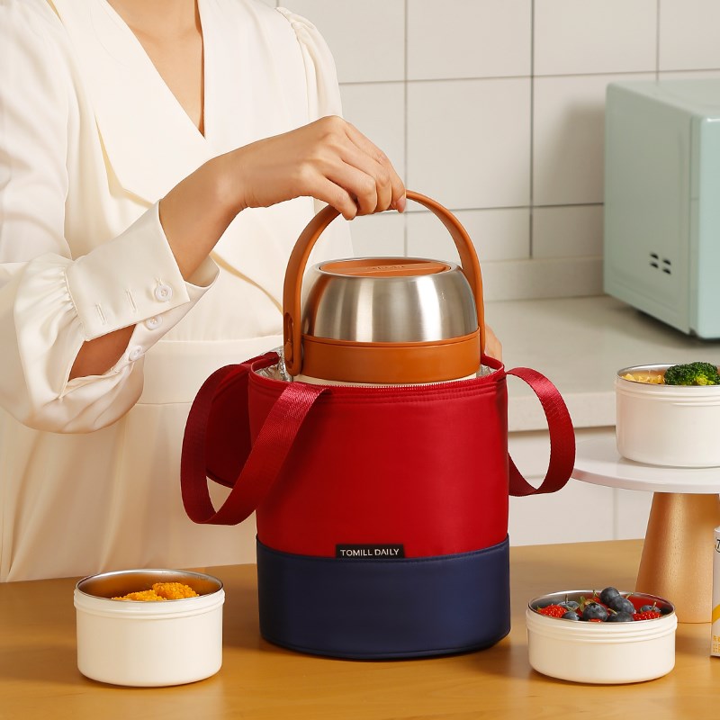 上班族手提圆形饭盒包保温袋加厚铝箔防水L便当包保温桶便携饭盒