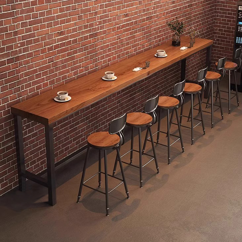 实木吧台桌家用阳台靠墙窄桌子长长条桌奶茶店酒吧高脚桌椅组合商